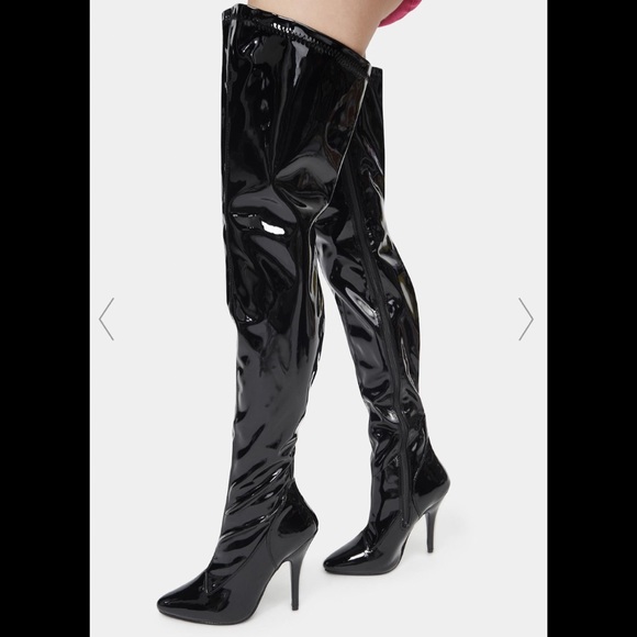 Pleaser Black Vinyl Boots - Picture 3 of 4